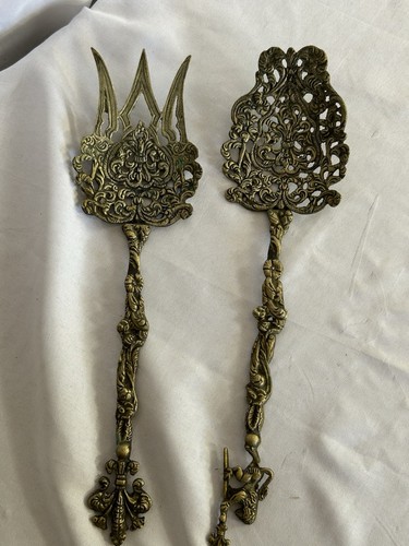 Vtg ornate brass salad servers - vtg,